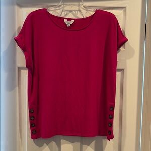 Crown & Ivy Pink Boxy Top with Cuffed Cap Sleeves and Side Buttons